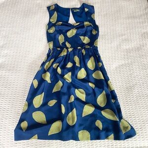 Anthropologie Maple blue and green leaf print silk dress size 2